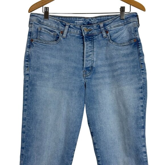 Old Navy Extra Stretch High-Rise O.G. Straight Jeans Sz 12 Button Fly Light Wash - Picture 2 of 10